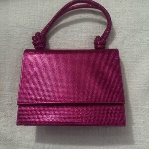 Pink Rhinestone Mini Top Handle Bag with Gold Chain Strap